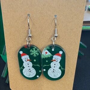 Festive Snowman Earrings - Green and White